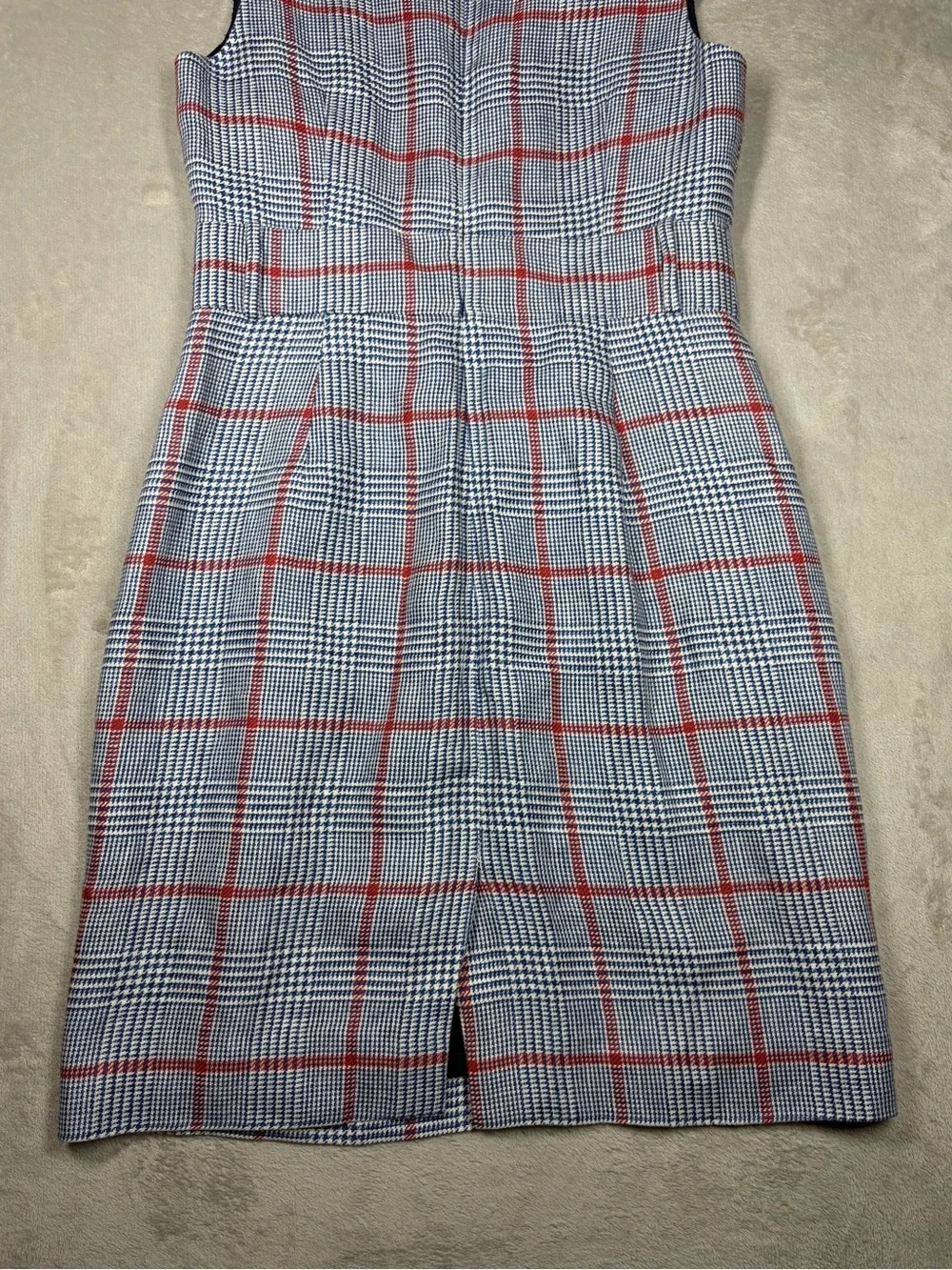 J.Crew Plaid 100% Linen Shift Cream Red Blue Academia Mini Dress Size 6